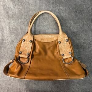 Luce Tan Leather Croc Handbag